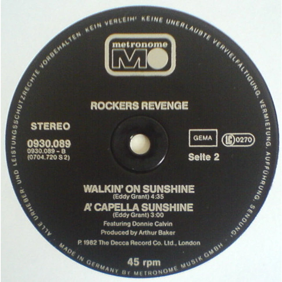 Rockers Revenge - Walkin' On Sunshine