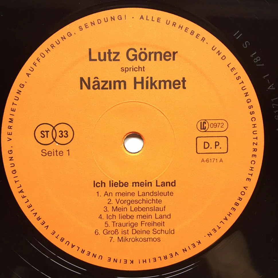 Lutz Görner, Nâzim Hikmet - Ich Liebe Mein Land (Lutz Görner Spricht Nâzim Hikmet)