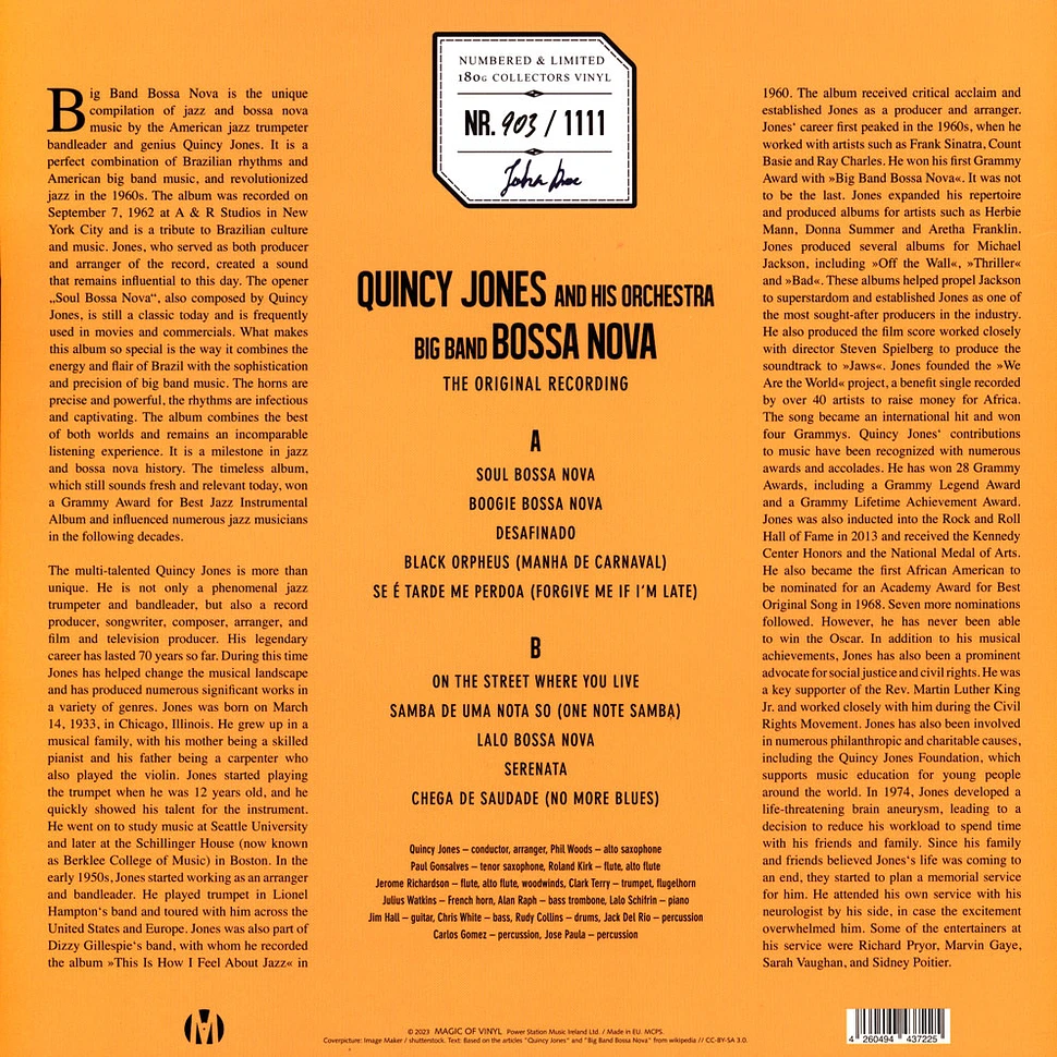 Quincy Jones - Bossa Nova Yellow Colored Vinyl Edition