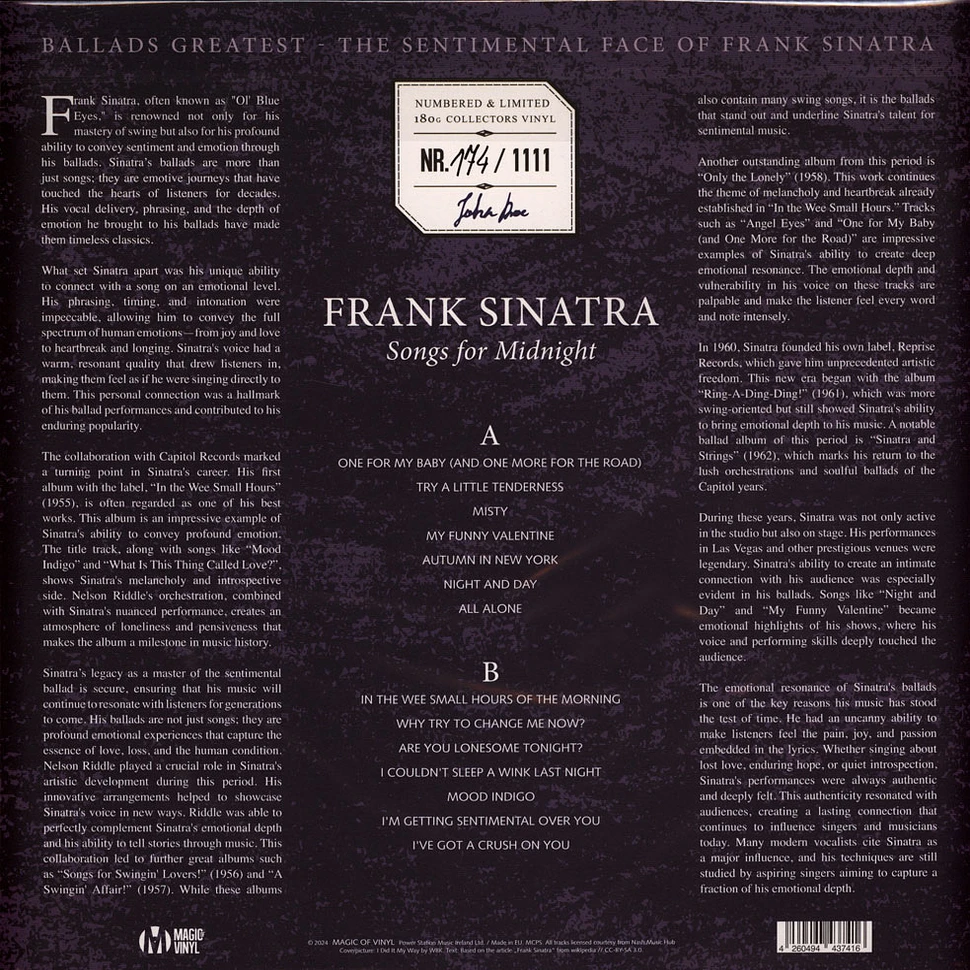 Frank Sinatra - Songs For Midnight Clear/Blue Swirl Numbered Vinyl Edition