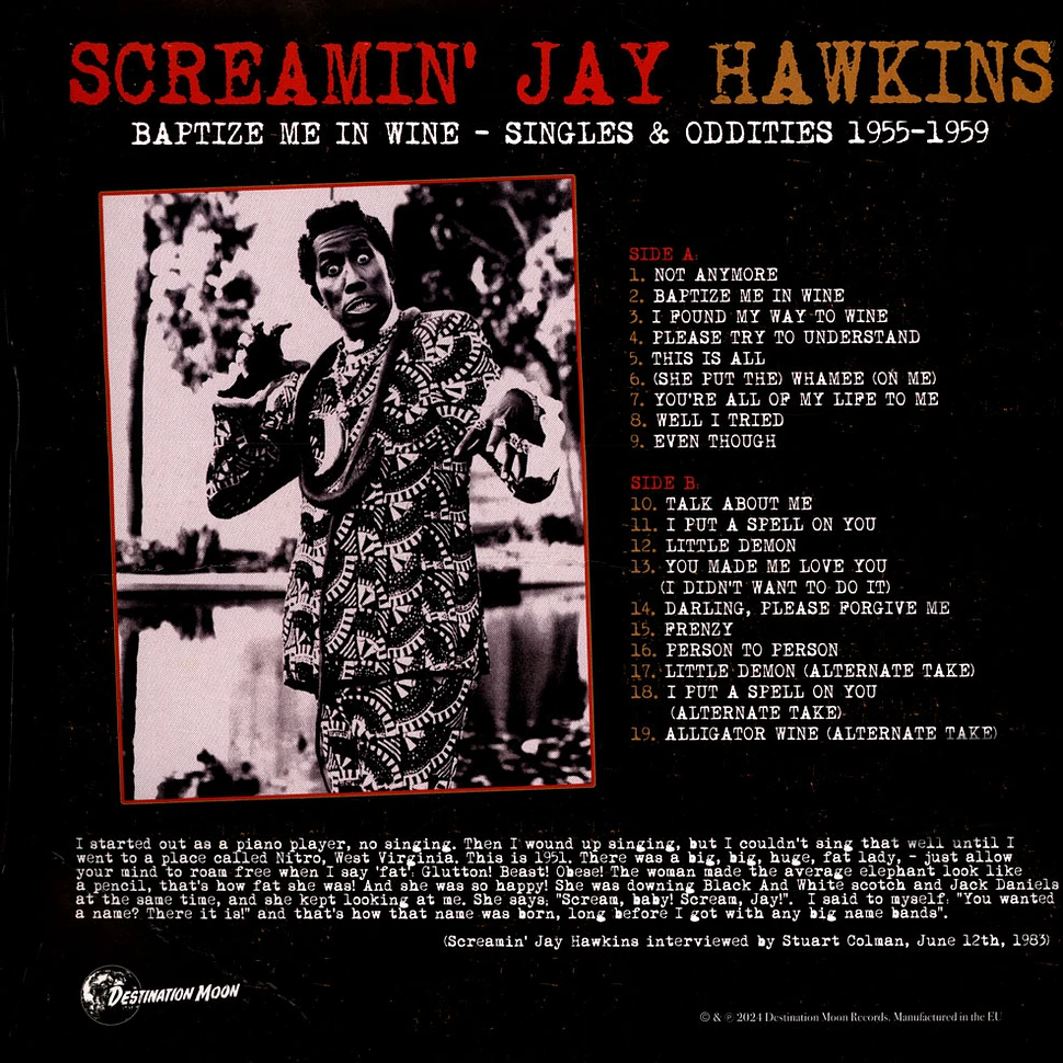 Screamin' Jay Hawkins - Baptize Me In Wine, Singles & Oddities 1955-1959 Clear Vinyl Edtion