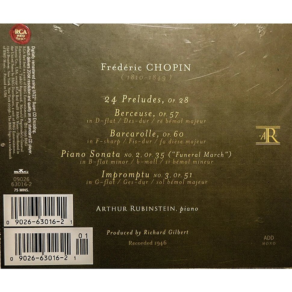 Frédéric Chopin, Arthur Rubinstein - 24 Preludes, Piano Sonata No. 2 ("Funeral March"), Barcarolle, Berceuse, Impromptu No.3