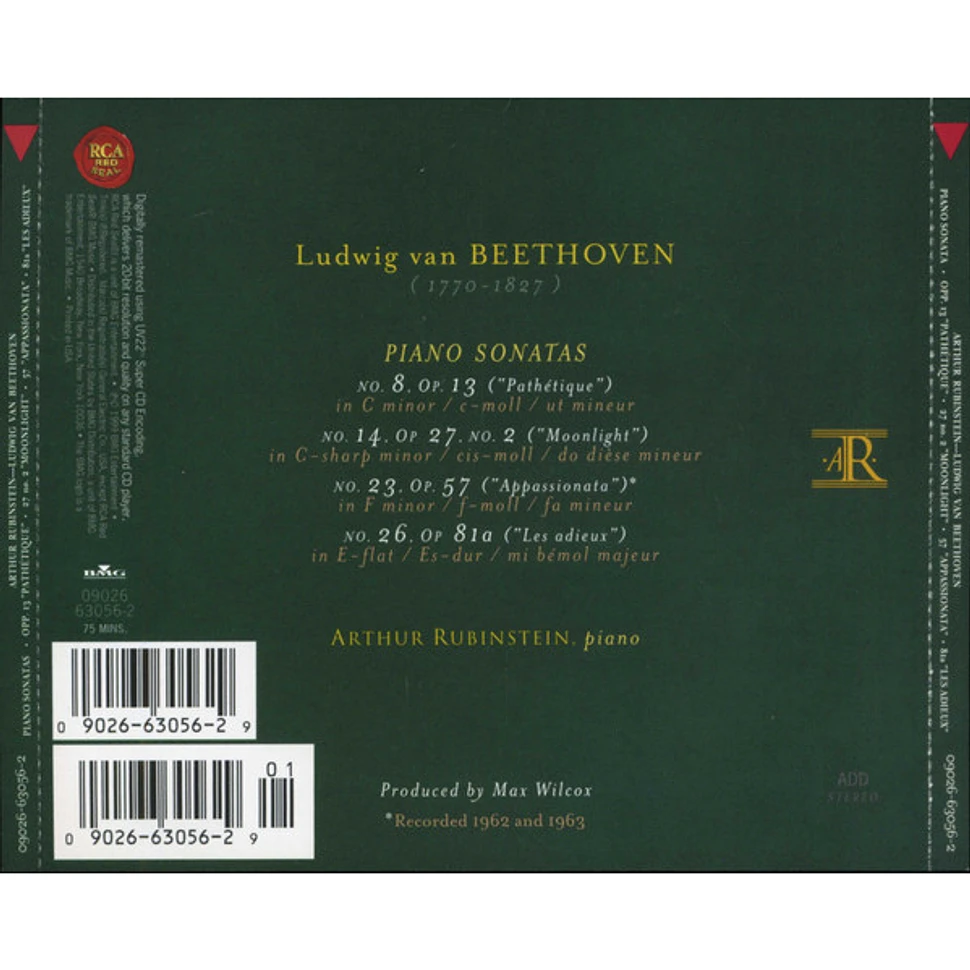 Ludwig van Beethoven - Arthur Rubinstein - Piano Sonatas, OPP. 13 "Pathétique" • 27 No. 2 "Moonlight" • 57 "Appassionata" • 81a "Les Adieux"