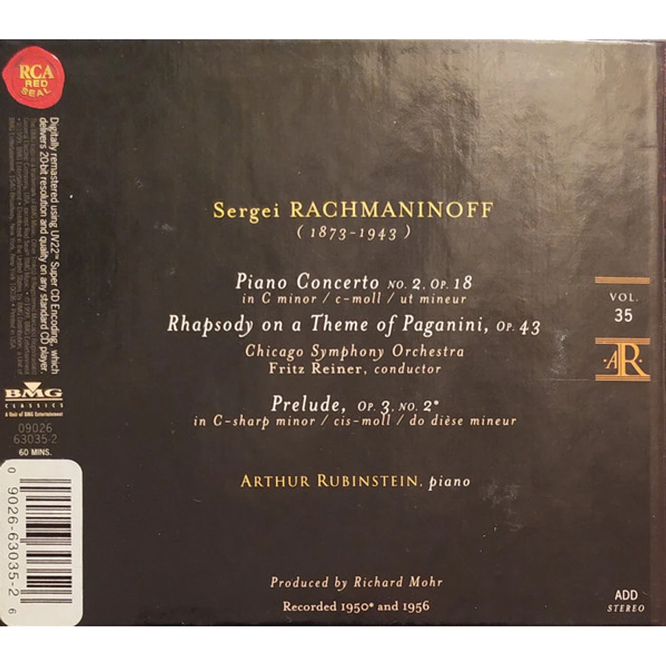 Sergei Vasilyevich Rachmaninoff - Arthur Rubinstein, Chicago Symphony Orchestra, Fritz Reiner - Piano Concerto No. 2 / Rhapsody On A Theme Of Paganini