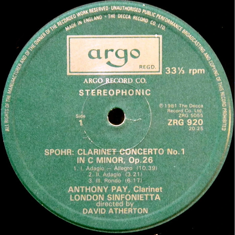 Louis Spohr, Antony Pay, London Sinfonietta, David Atherton - Clarinet Concertos Nos. 1 & 2