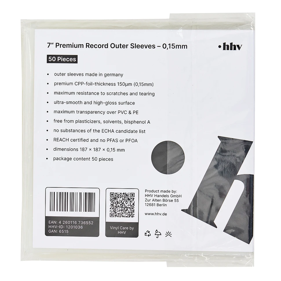 50x 7“ Premium Record Outer Sleeves - Außenhüllen (0,15mm / Made in Germany / CPP-Folie)