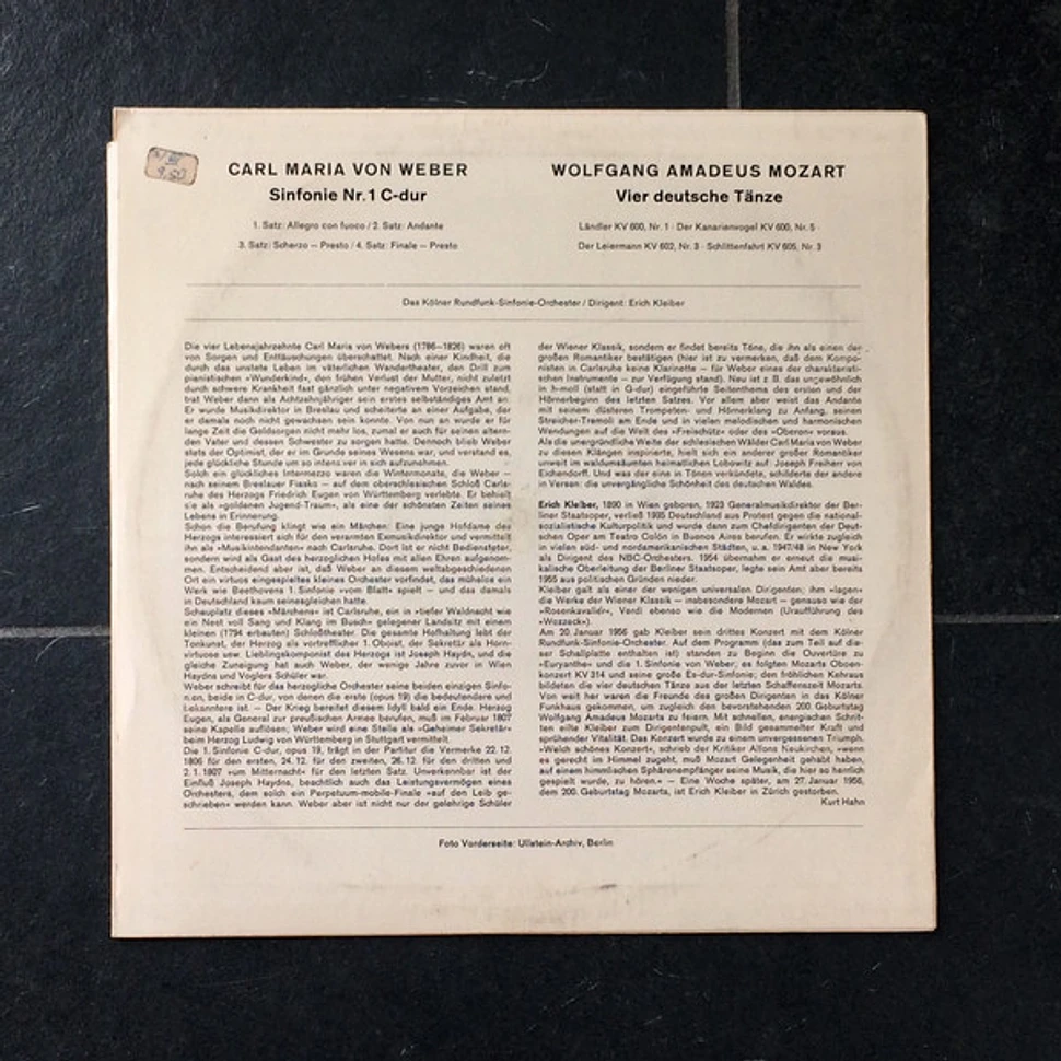 Carl Maria von Weber: Wolfgang Amadeus Mozart, Erich Kleiber, Kölner Rundfunk-Sinfonie-Orchester - Sinfonie Nr. 1 C-dur / Vier Deutsche Tänze