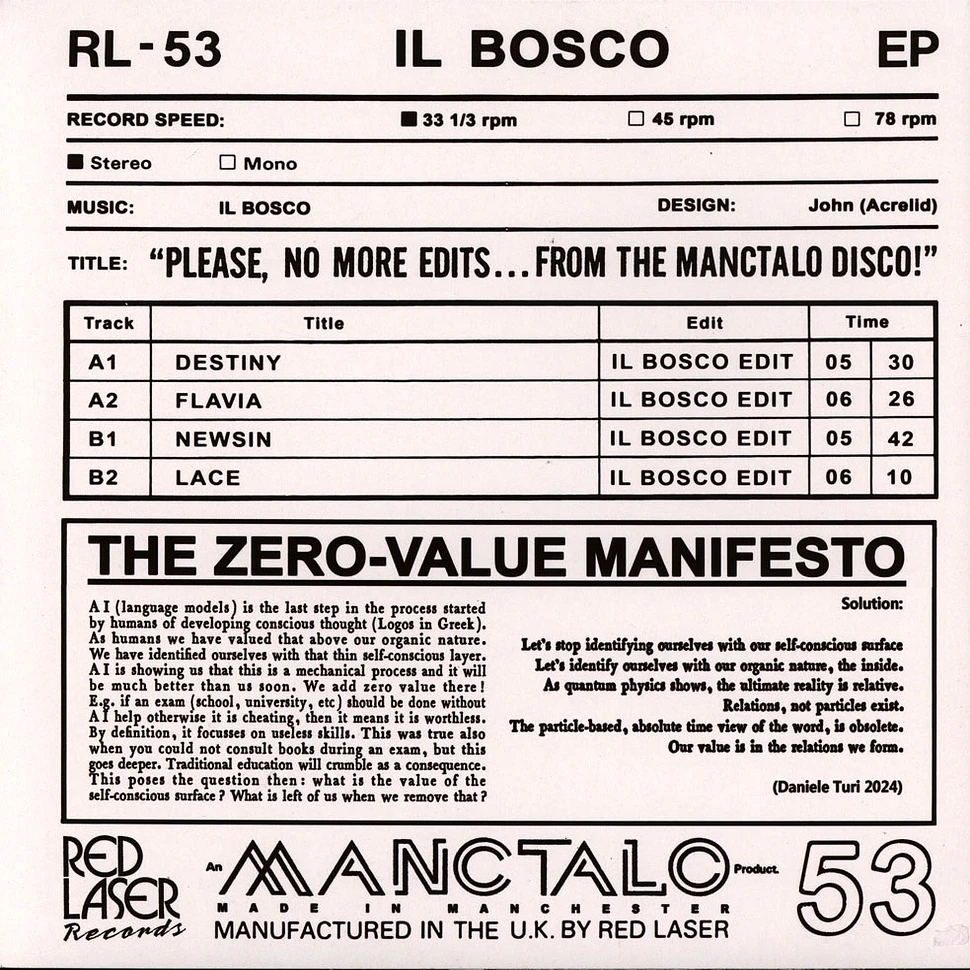 Il Bosco - Please, No More Edits From The Manctalo Disco!