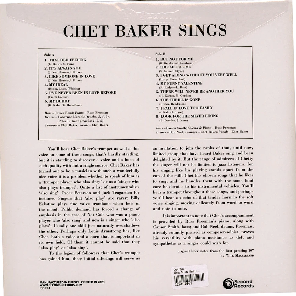 Chet Baker - Sings Yellow Marble Vinyl Edition