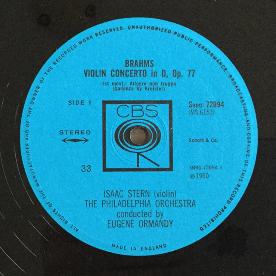 Isaac Stern / Johannes Brahms / Eugene Ormandy, The Philadelphia Orchestra - Violin Concerto In D, Op. 77