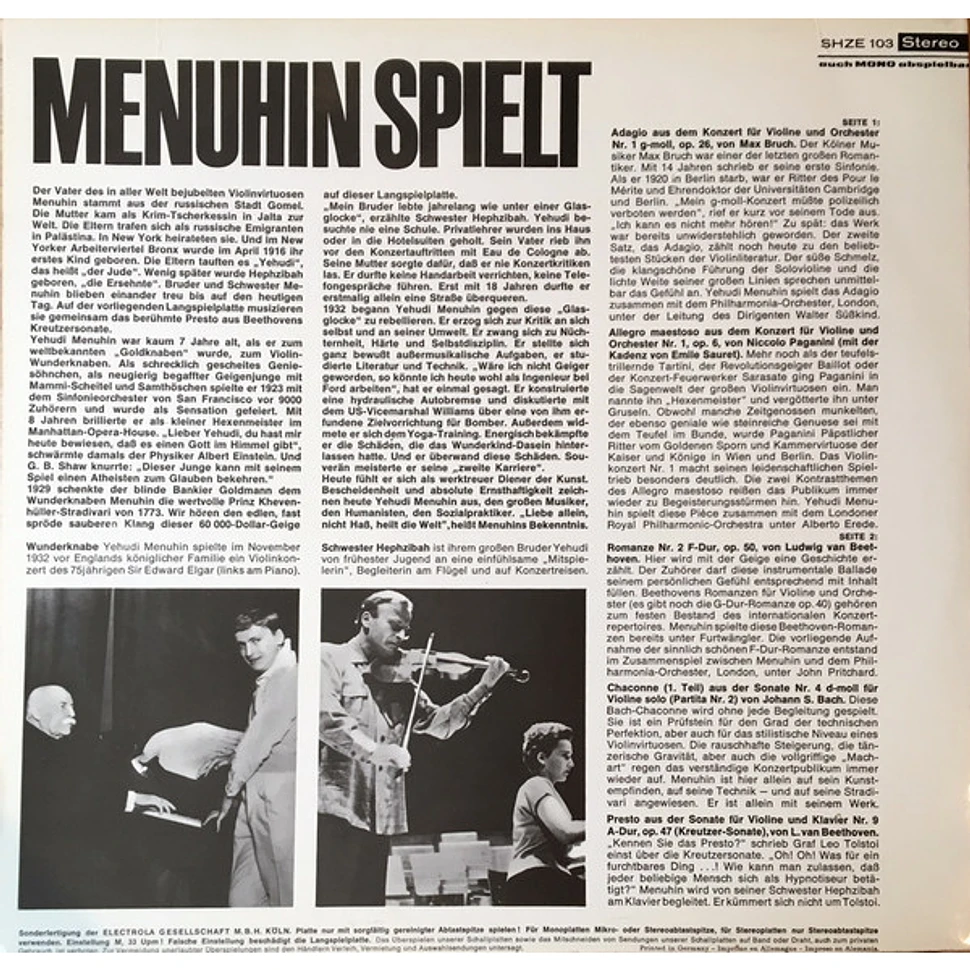 Yehudi Menuhin - Spielt Beethoven, Bach, Paganini, Bruch