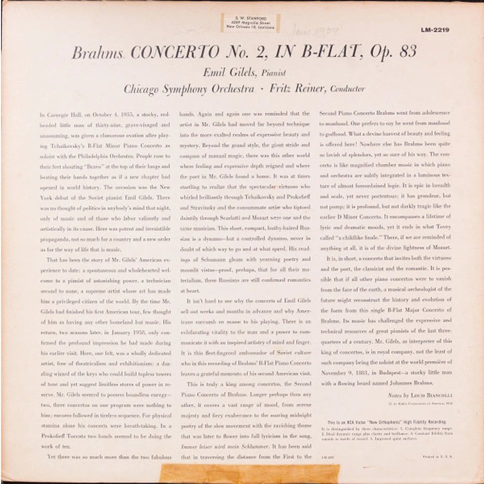 Johannes Brahms - Fritz Reiner, Chicago Symphony Orchestra, Emil Gilels - Brahms Concerto No.2