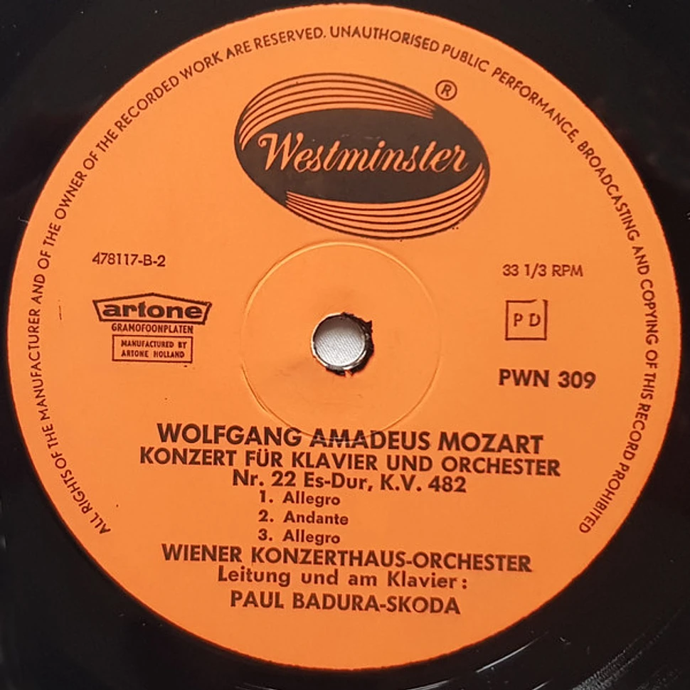 Wiener Konzerthausorchester, Paul Badura-Skoda - Wolfgang Amadeus Mozart - Konzert Für Klavier Und Orchester Nr. 14, Es-Dur KV 449 / Konzert Für Klavier Und Orchester Nr. 22 Es-Dur KV 482