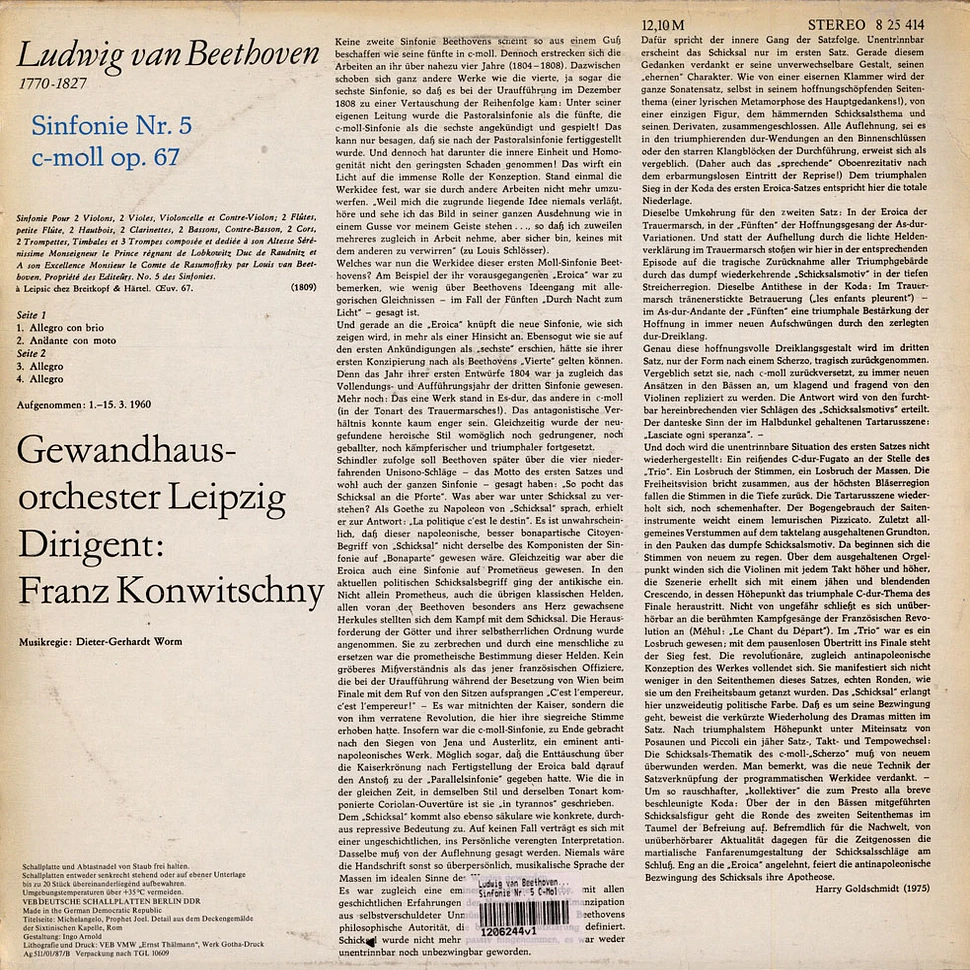 Ludwig van Beethoven - Gewandhausorchester Leipzig, Franz Konwitschny - Sinfonie Nr. 5 C-Moll Op. 67