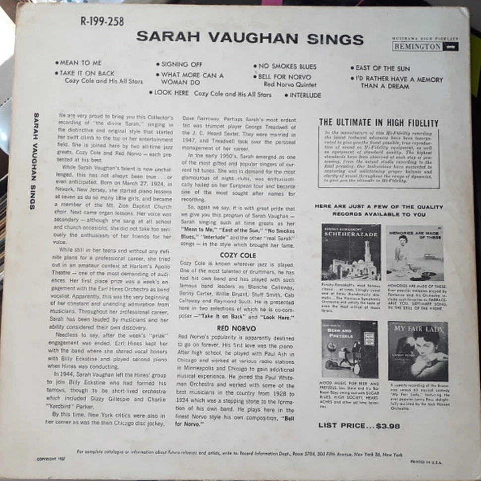 Sarah Vaughan - Sarah Vaughan Sings Sweet And Sultry