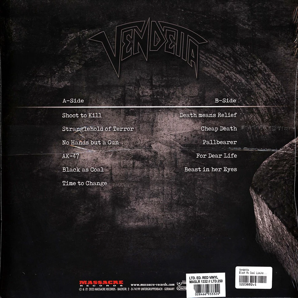 Vendetta - Black As Coal Limited Red Vinyl Edition