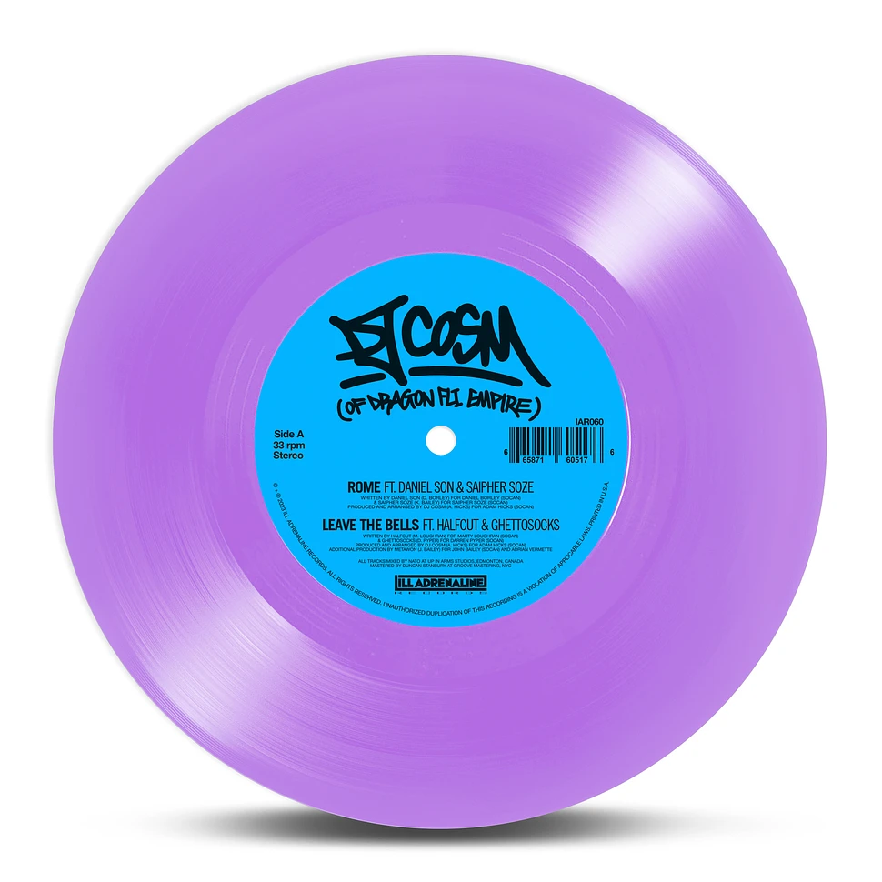 DJ Cosm - Rome Feat. Daniel Son & Saipher Soze/ Leave The Bells Feat. Halfcut & Ghettosocks / All Or Nothing Feat. Adam Bomb, Merkules, Fortified Mind & Halfcut Opaque Violet Vinyl Edition