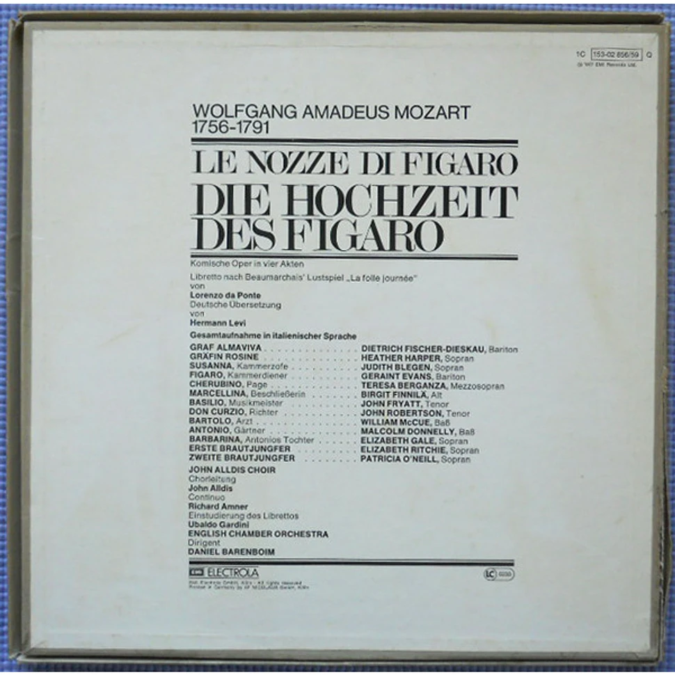 Wolfgang Amadeus Mozart - English Chamber Orchestra, Daniel Barenboim, Teresa Berganza, Judith Blegen, Heather Harper, Geraint Evans, Dietrich Fischer-Dieskau - Die Hochzeit Des Figaro