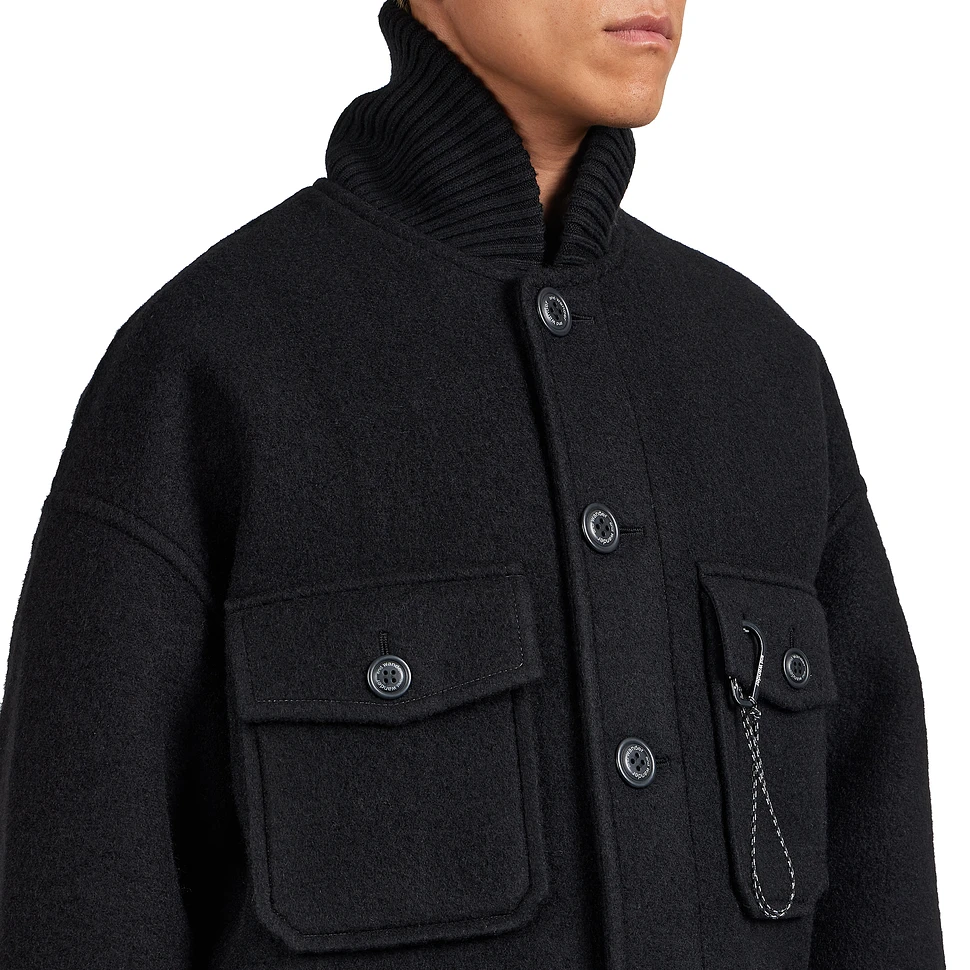 and wander - Wool Shaggy Jacket Long (Black) | HHV