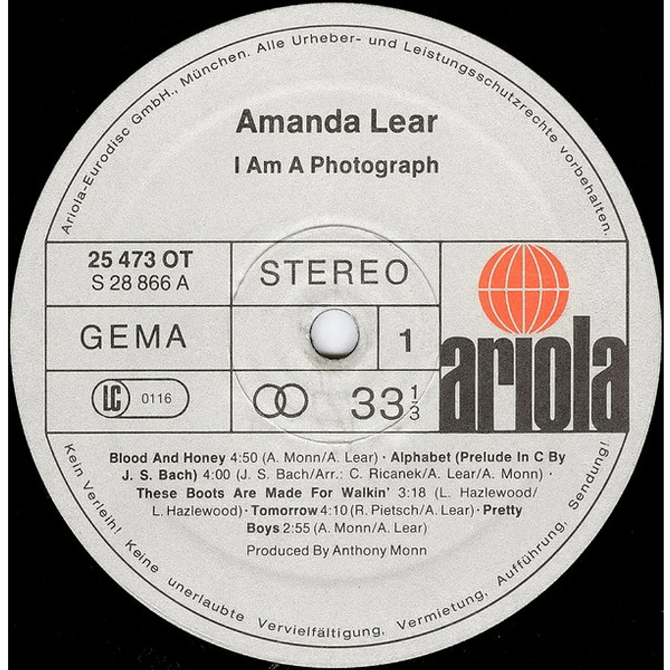 Amanda Lear - I Am A Photograph