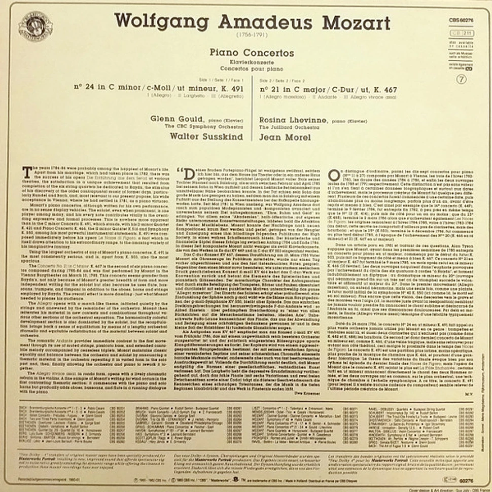 Wolfgang Amadeus Mozart - Glenn Gould, Rosina Lhévinne - Piano Concertos No. 21. K. 467 & No. 24. K. 491