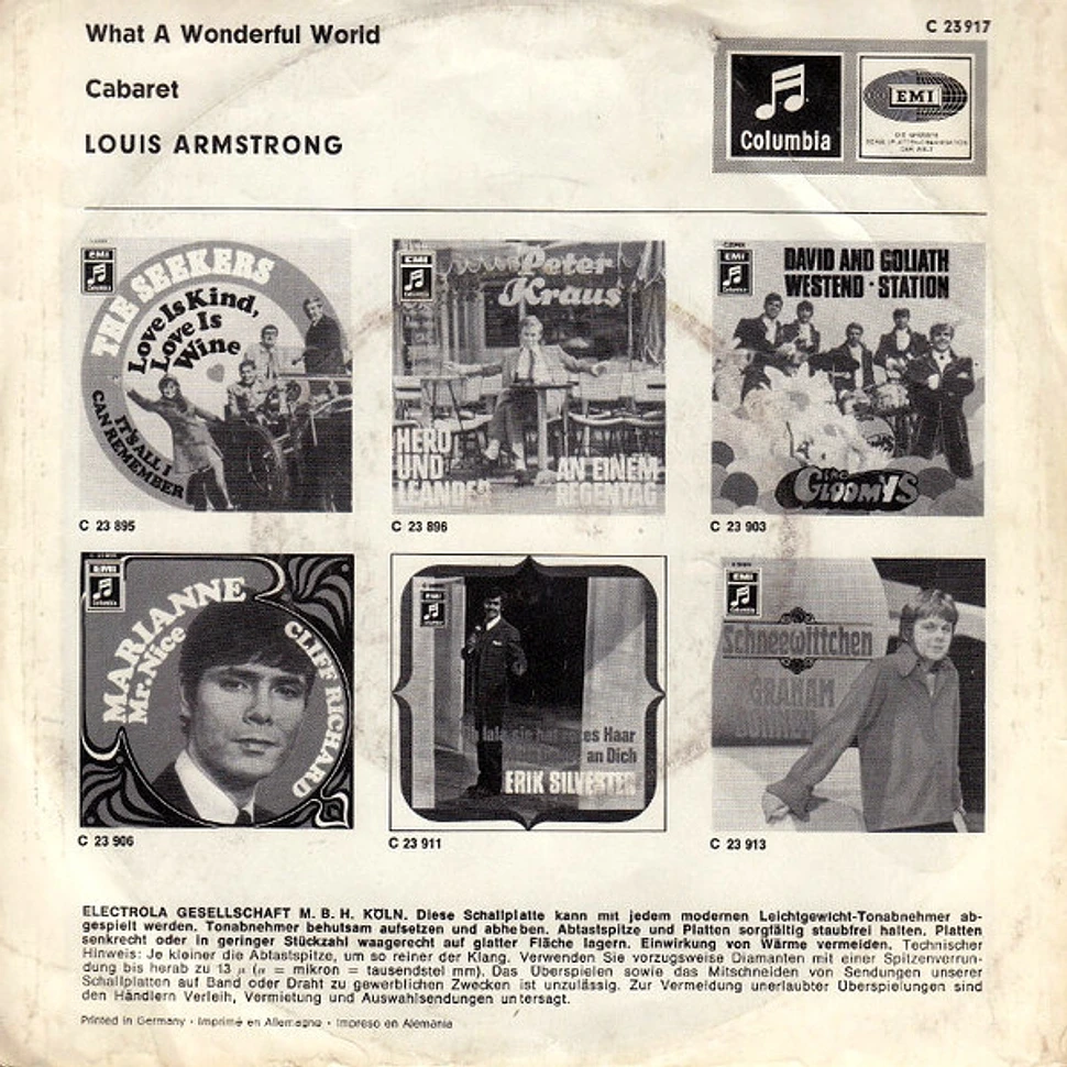 Louis Armstrong - What A Wonderful World / Cabaret - Vinyl 7" - 1968 ...