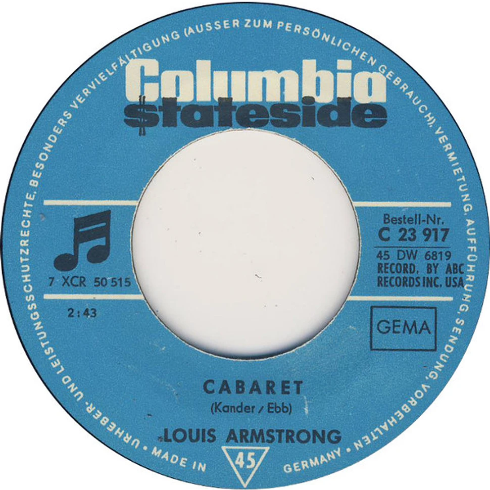 Louis Armstrong - What A Wonderful World / Cabaret - Vinyl 7" - 1968 ...