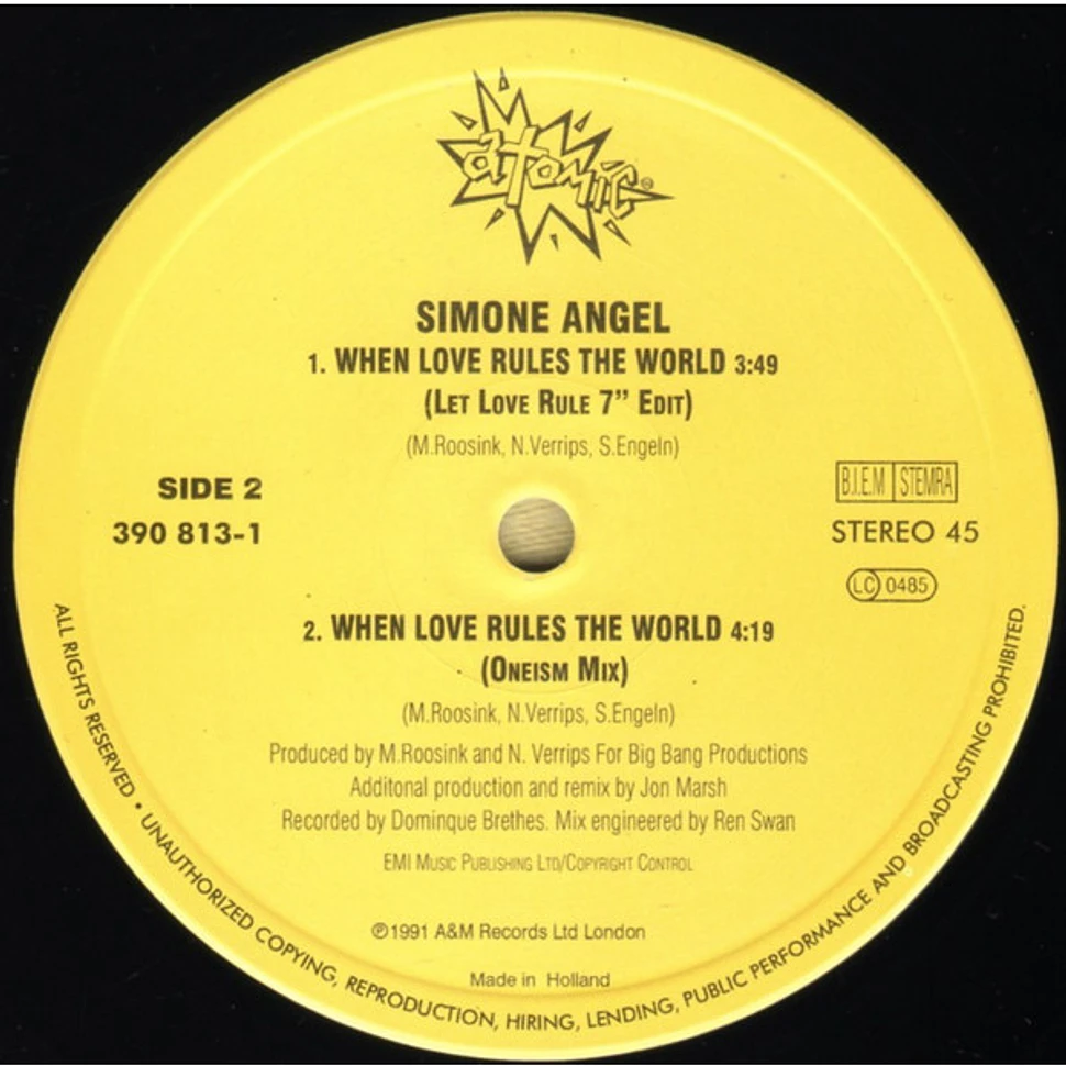 Simone Angel Singer Simone Angel - When Love Rules The World - Vinyl 12