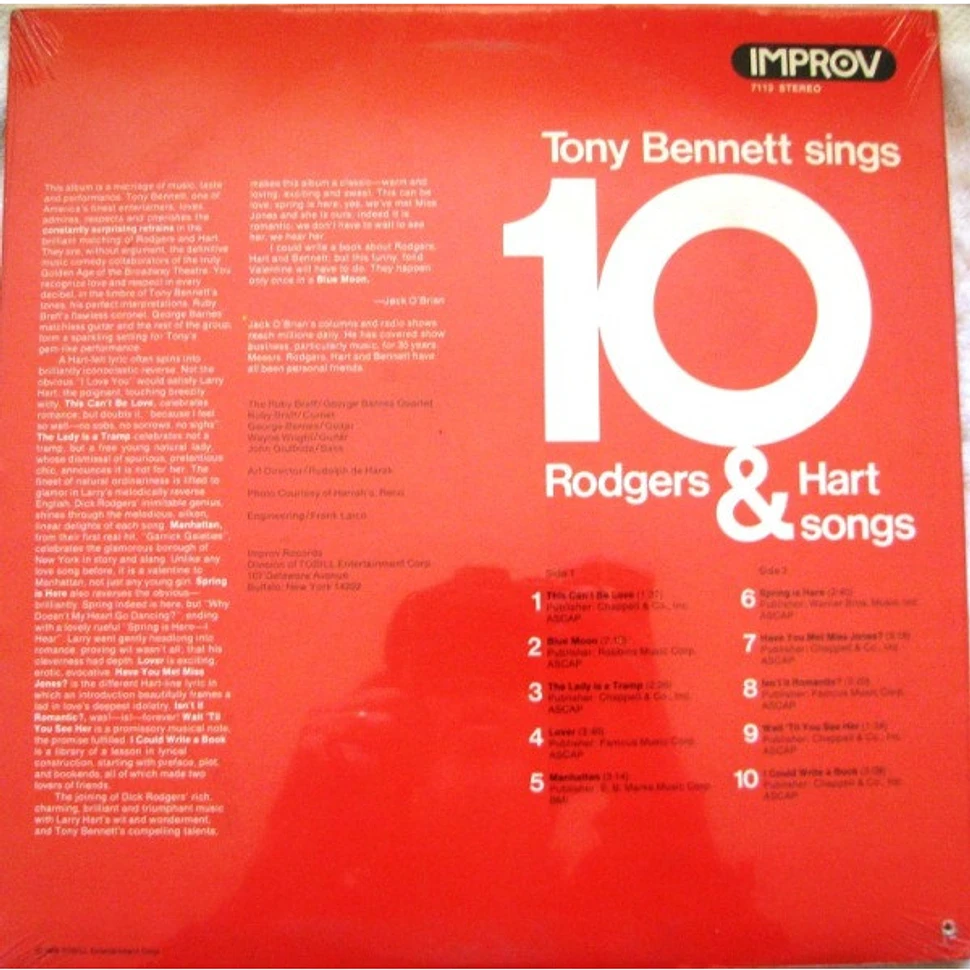 Tony Tony Sings 10 Rodgers & Hart Songs Vinyl LP