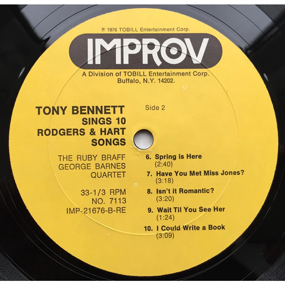 Tony Tony Sings 10 Rodgers & Hart Songs Vinyl LP