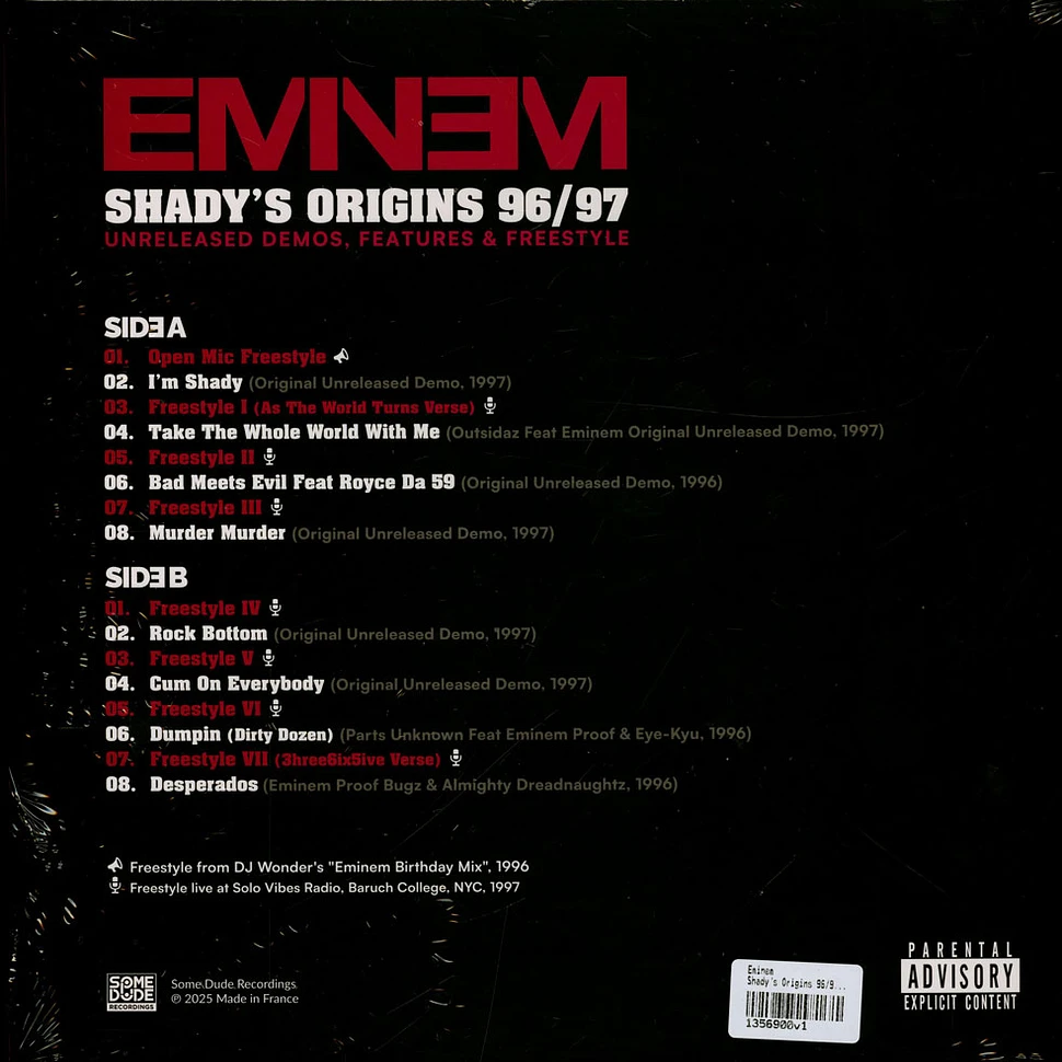 Eminem - Shady's Origins 96/97 (Unreleased Demos) - Vinyl LP - EU