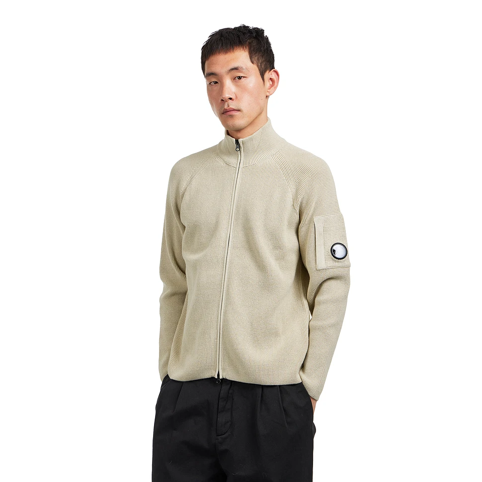 Waffle Knit Cotton Zip Lens Cardigan
