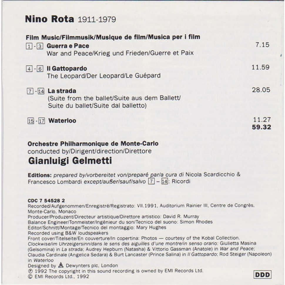 Nin Rota Schedule Nino Rota / Orchestre Philharmonique De Monte-Carlo / Gianluigi ...