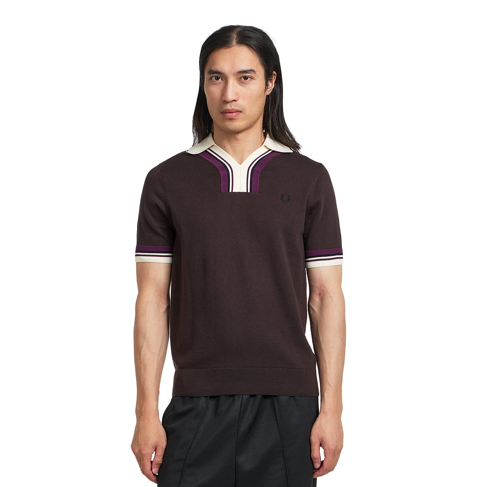 Tipped Open Neck Knitted Shirt
