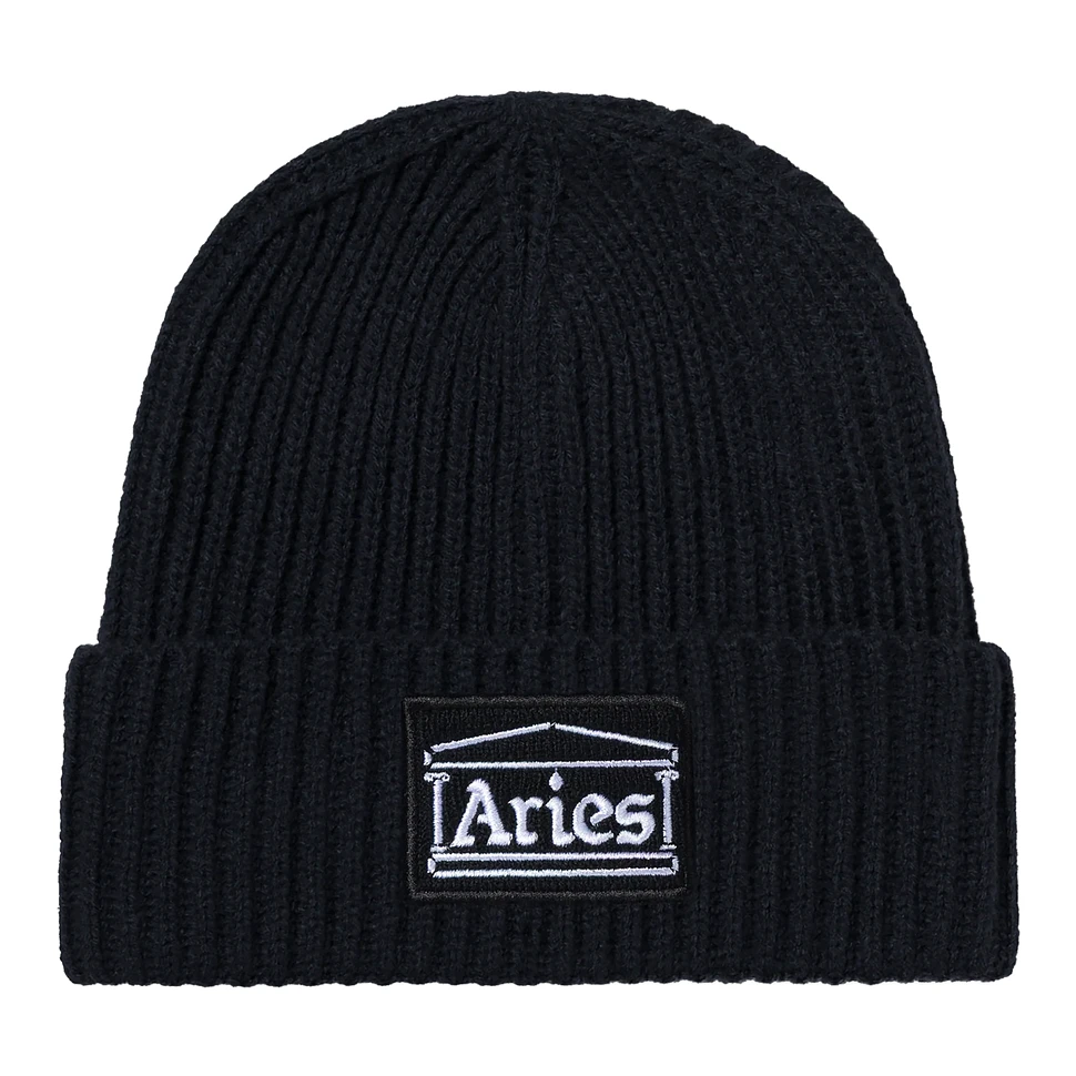 Temple Patch Rib Knit Beanie